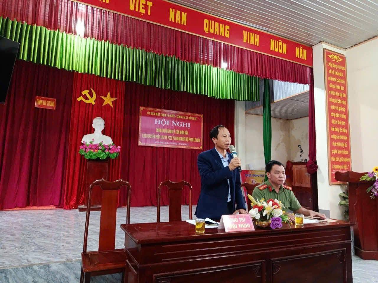 CÔNG AN XÃ CẨM DUỆ PHỐI HỢP VỚI UBMTTQ XÃ TỔ CHỨC HỘI NGHỊ “CÔNG AN LẮNG NGHE Ý KIẾN NHÂN DÂN”