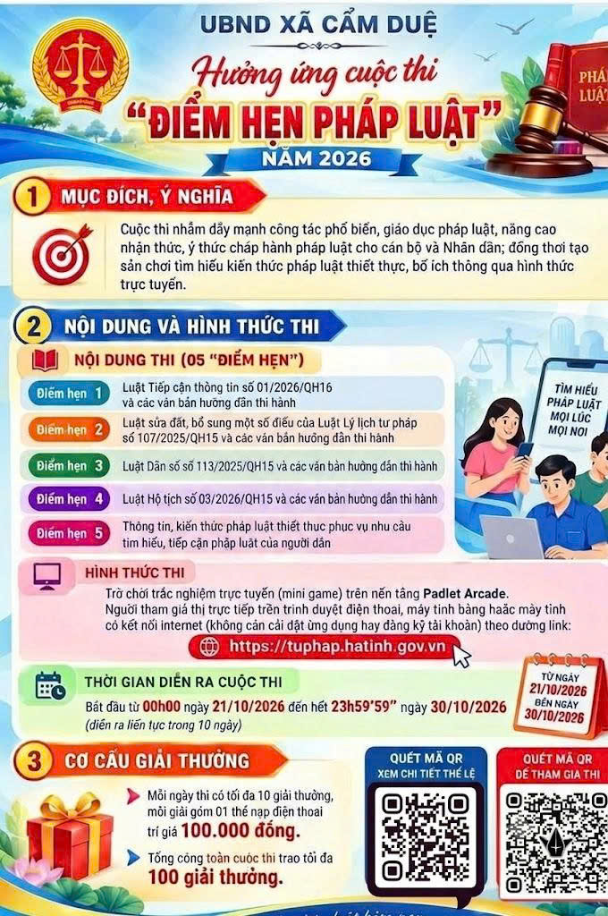 Xã Cẩm Duệ triển khai cuộc thi trực tuyến "Điểm Hẹn Pháp luật: năm 2026