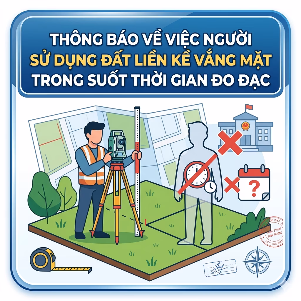 Thông báo về việc người sử dụng đất liền kề vắng mặt trong suốt thời gian đo đạc