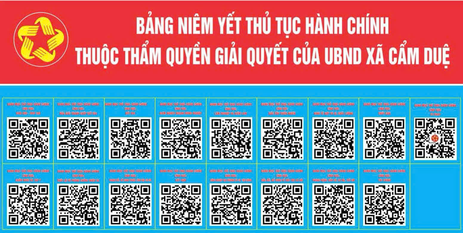 Công khai Danh mục thủ tục hành chính tại Trung tâm Phục vụ Hành chính công xã Cẩm Duệ